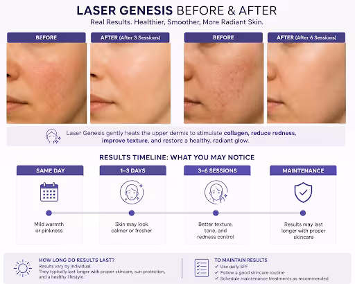 Laser Genesis Before and After What Results Can You Expect infographic by Alpha Med Spa Clinic Brampton